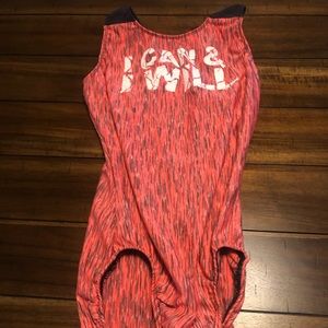 coral and gray gymnastics Leo. “ I can I will”